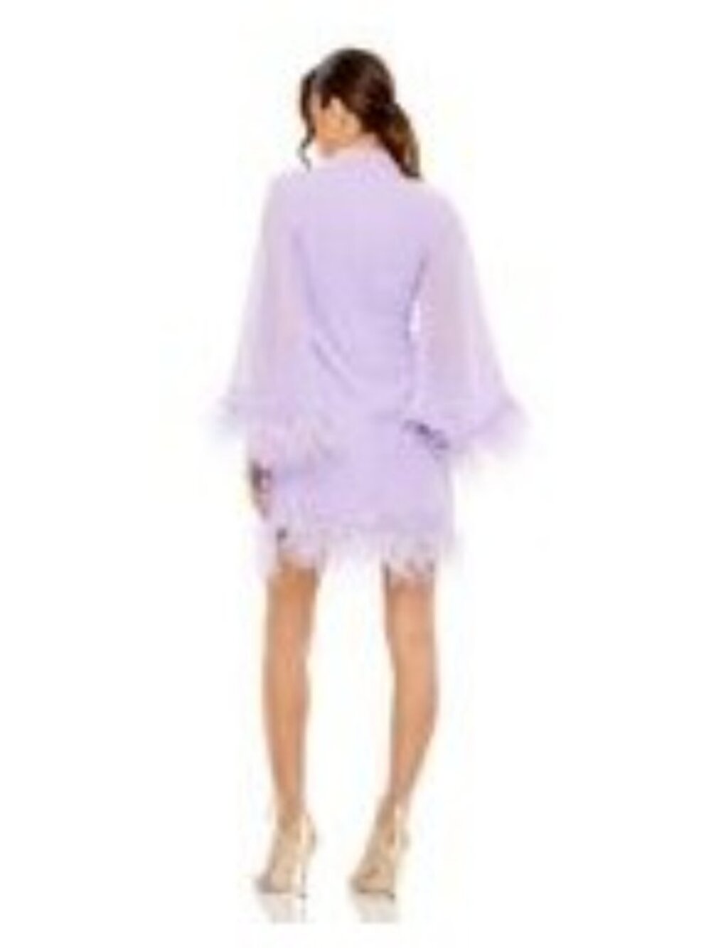 Mac Duggal Lilac Sheer Sleeves Feather Trim Cocktail Dress 11439 Dress Size 4 NW - Picture 2 of 11